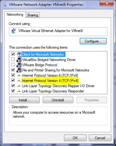 Windows VMware Network Adapter VMnet8 IPv4