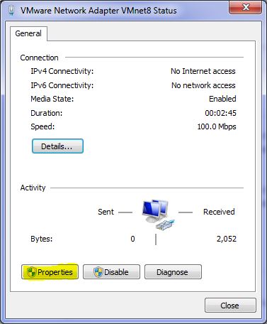 Windows VMware Network Adapter VMnet8 Properties