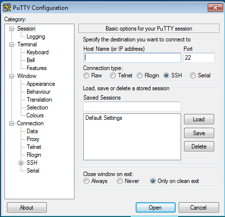 PuTTY Configuration Dialog Box